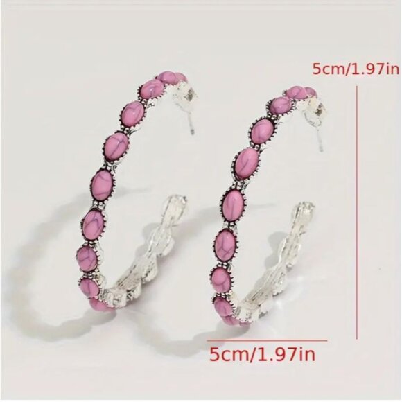 NEW Mariana Southwestern Pink Turquoise Silver Hoop Earrings - Picture 5 of 5